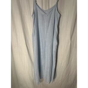 CP Shades Womens Linen Strappy Maxi Dress High Low Hem White Blue Stripes Small